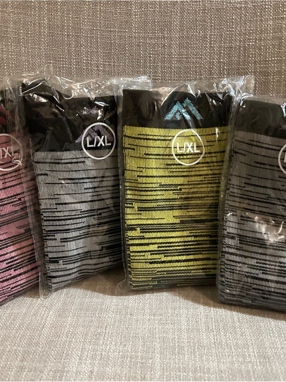 L/XL Athletic Compression Socks - pink, yellow, grey